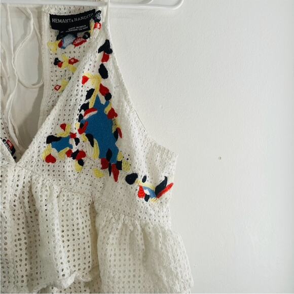 Anthropologie Hemant & Nandita Basanti White Multicolor Eyelet Tie Tank Medium - Picture 4 of 13